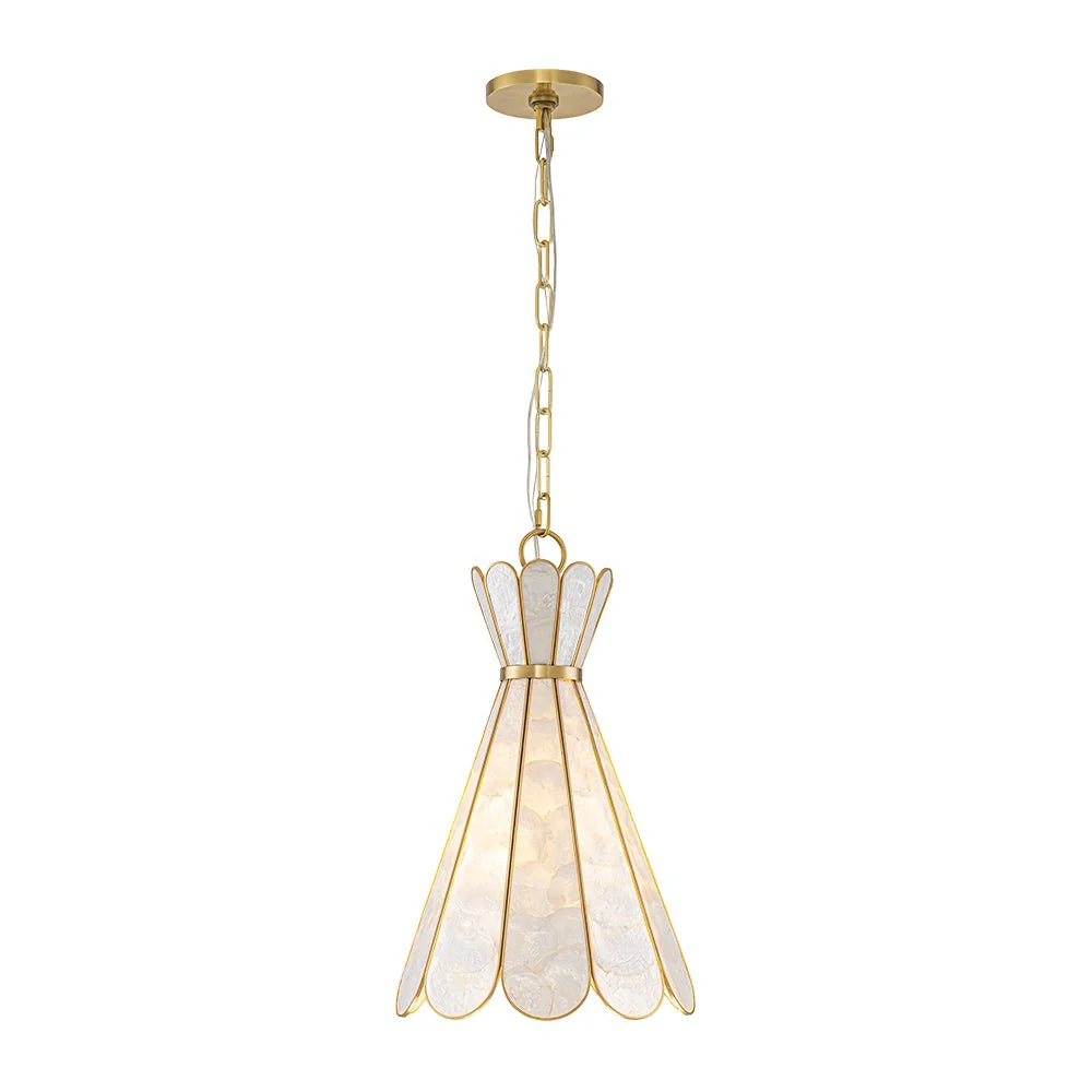 Sculptural Bloom 1-Light Brass Capiz Shell Glass Pendant - Image 6