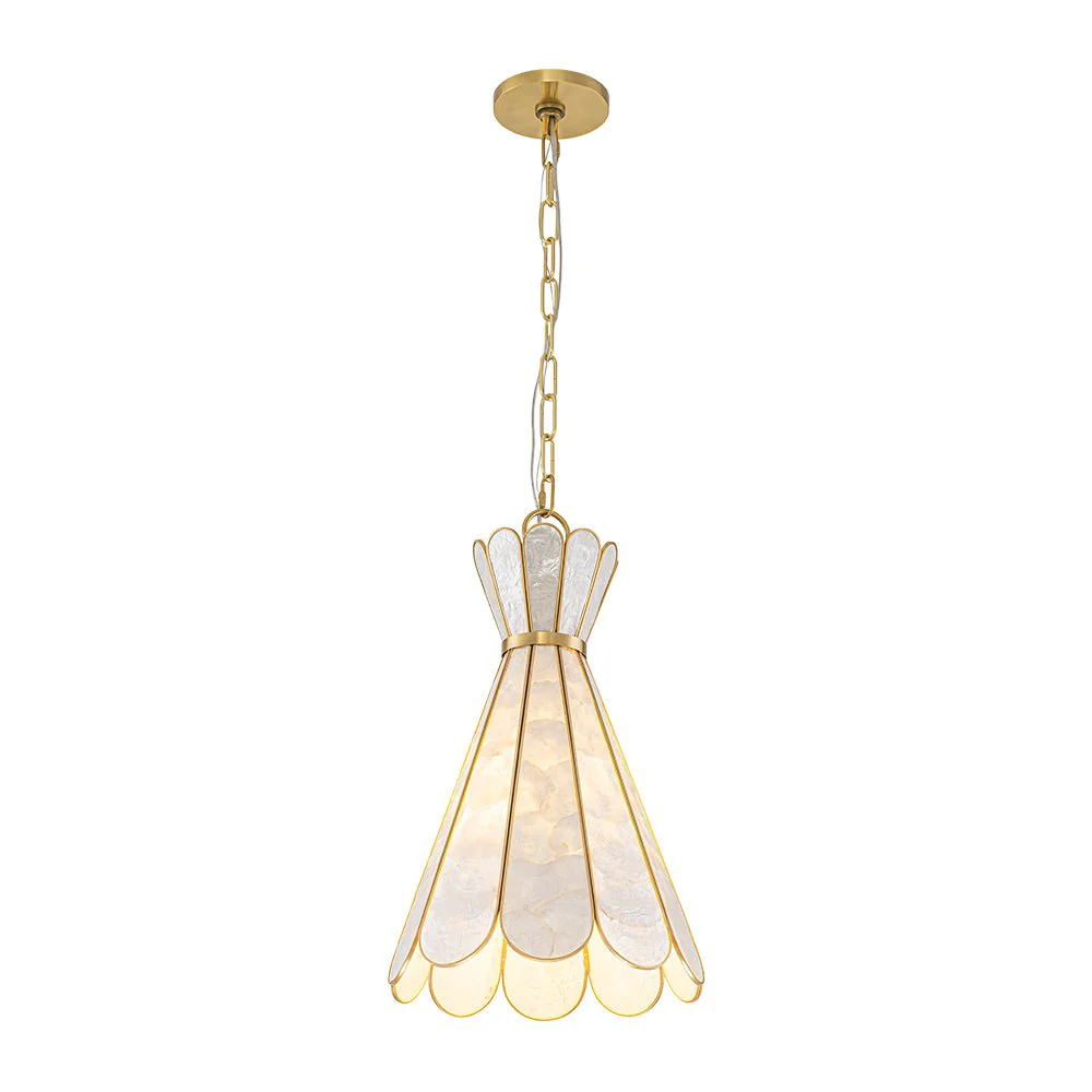 Sculptural Bloom 1-Light Brass Capiz Shell Glass Pendant - Image 7