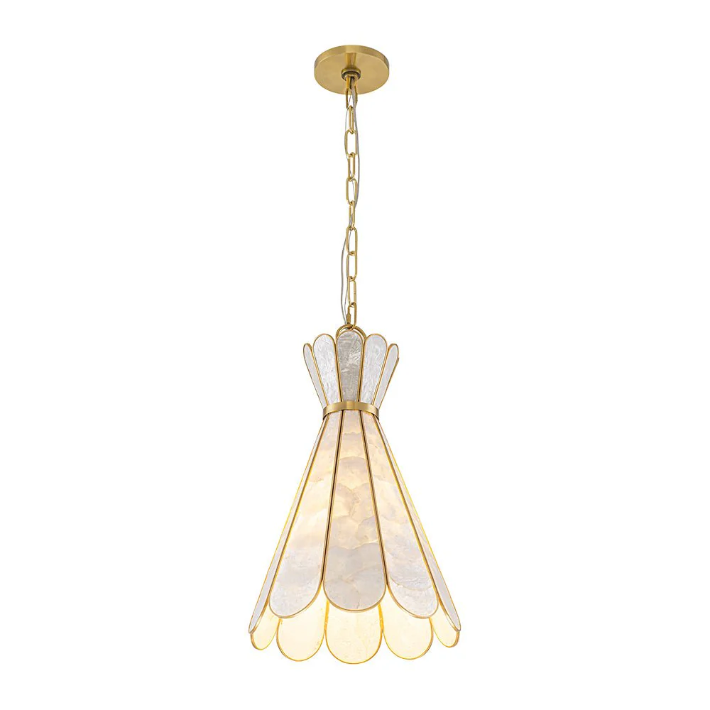 Sculptural Bloom 1-Light Brass Capiz Shell Glass Pendant - Image 8