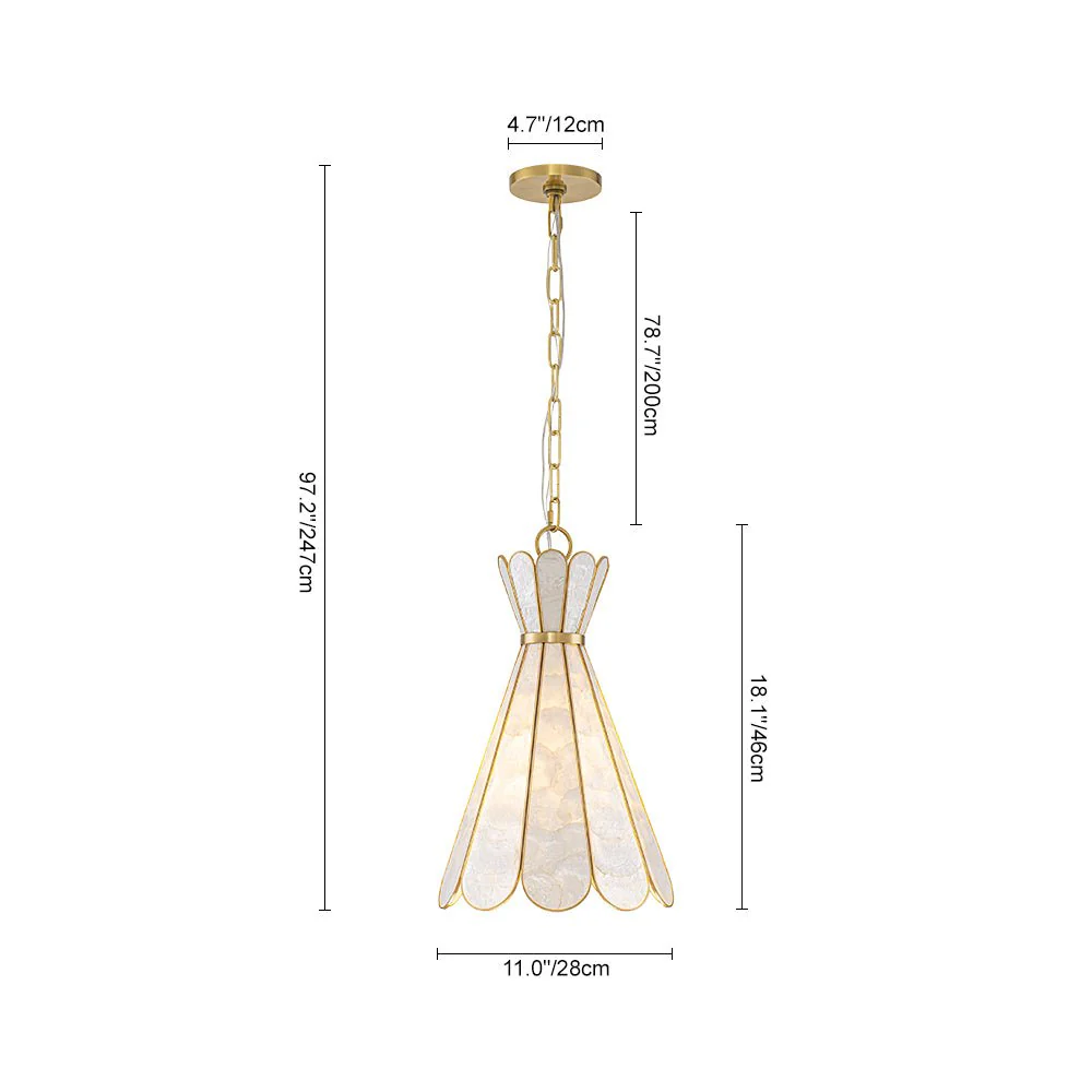 Sculptural Bloom 1-Light Brass Capiz Shell Glass Pendant - Image 9