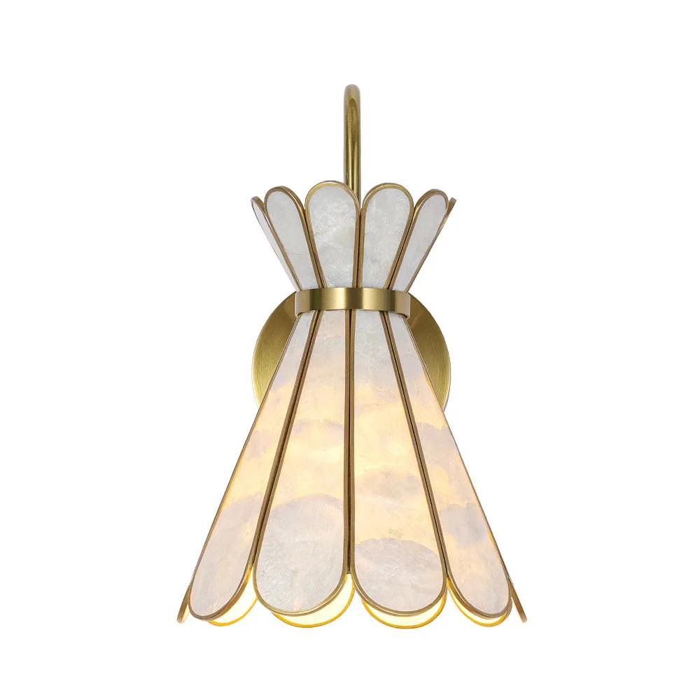 Sculptural Bloom 1-Light Brass Capiz Shell Glass Wall Sconce - Image 11