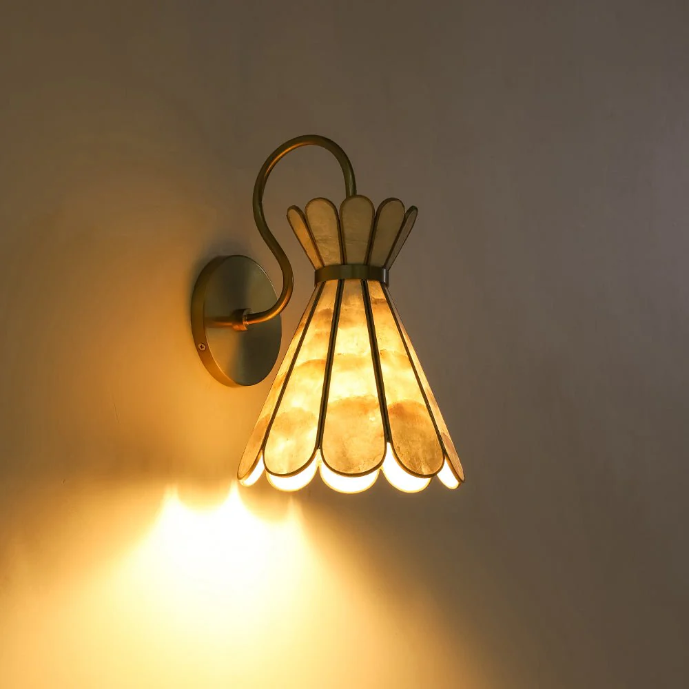 Sculptural Bloom 1-Light Brass Capiz Shell Glass Wall Sconce - Image 14