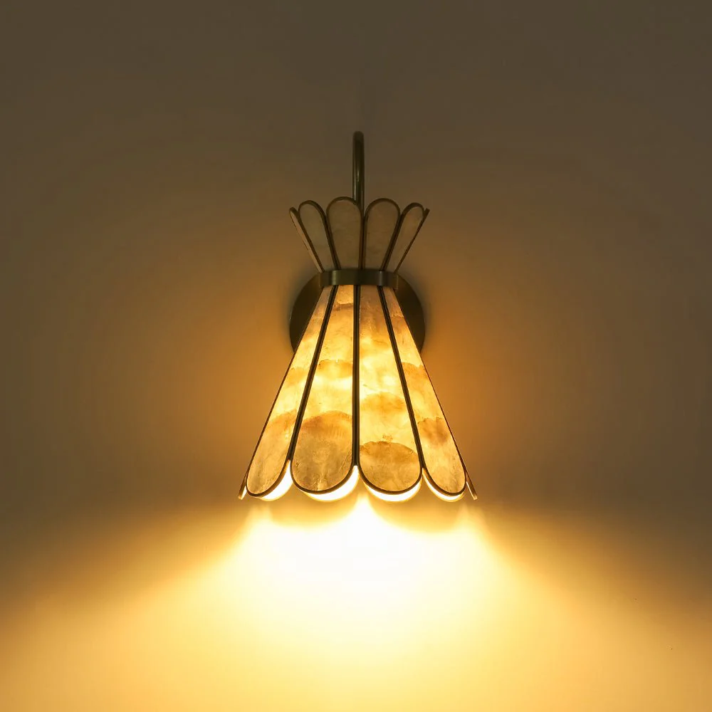 Sculptural Bloom 1-Light Brass Capiz Shell Glass Wall Sconce - Image 15