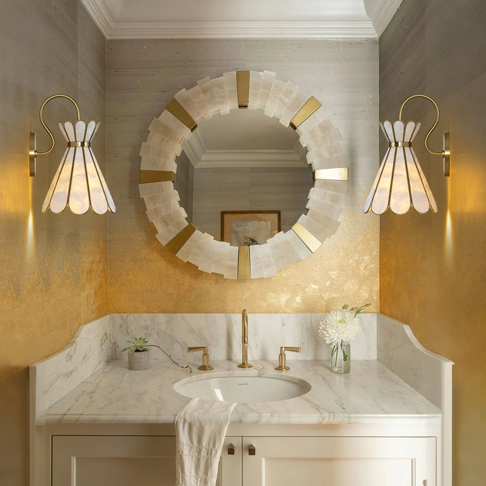 Sculptural Bloom 1-Light Brass Capiz Shell Glass Wall Sconce - Image 2