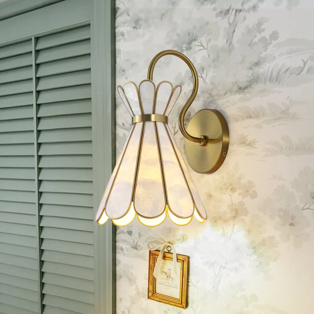 Sculptural Bloom 1-Light Brass Capiz Shell Glass Wall Sconce - Image 5