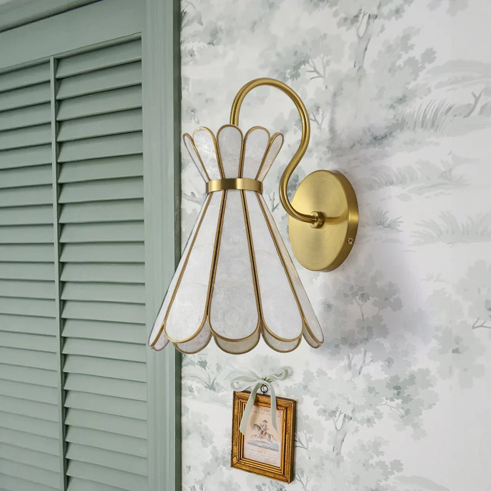 Sculptural Bloom 1-Light Brass Capiz Shell Glass Wall Sconce - Image 6