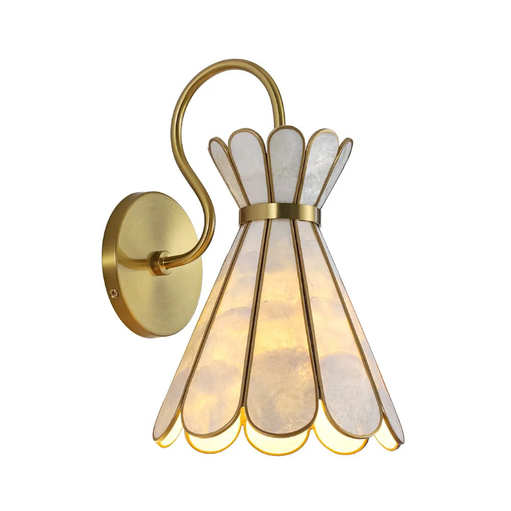 Sculptural Bloom 1-Light Brass Capiz Shell Glass Wall Sconce - Image 7