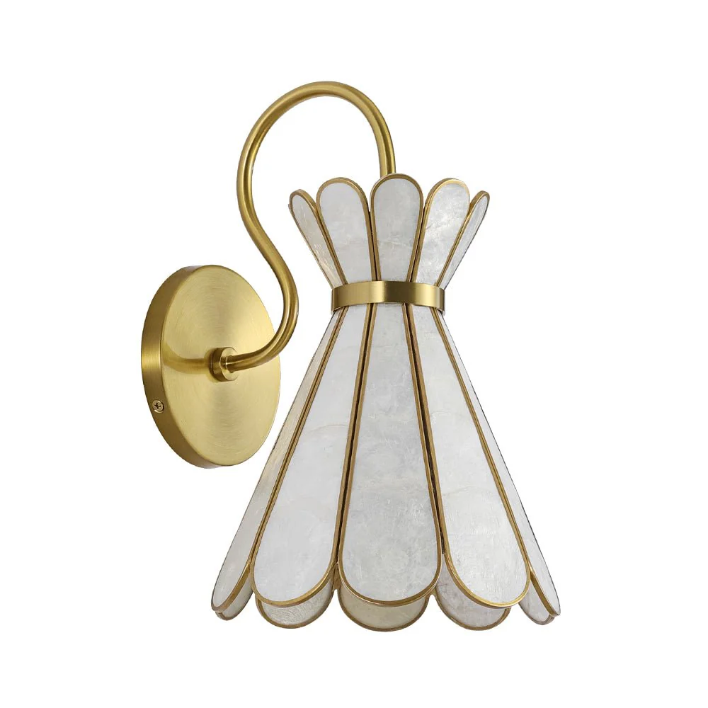 Sculptural Bloom 1-Light Brass Capiz Shell Glass Wall Sconce - Image 8