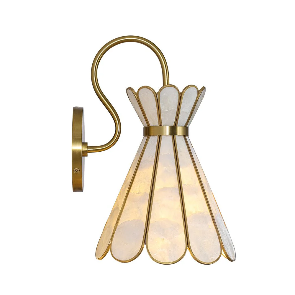 Sculptural Bloom 1-Light Brass Capiz Shell Glass Wall Sconce - Image 9