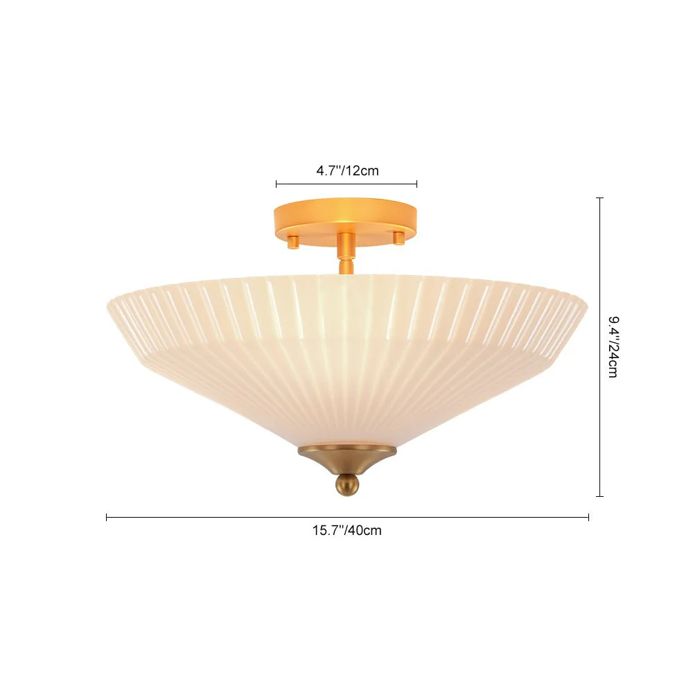 Sculptural Shine Opal Glass Pleated Cone Semi Flush Mount - Image 13