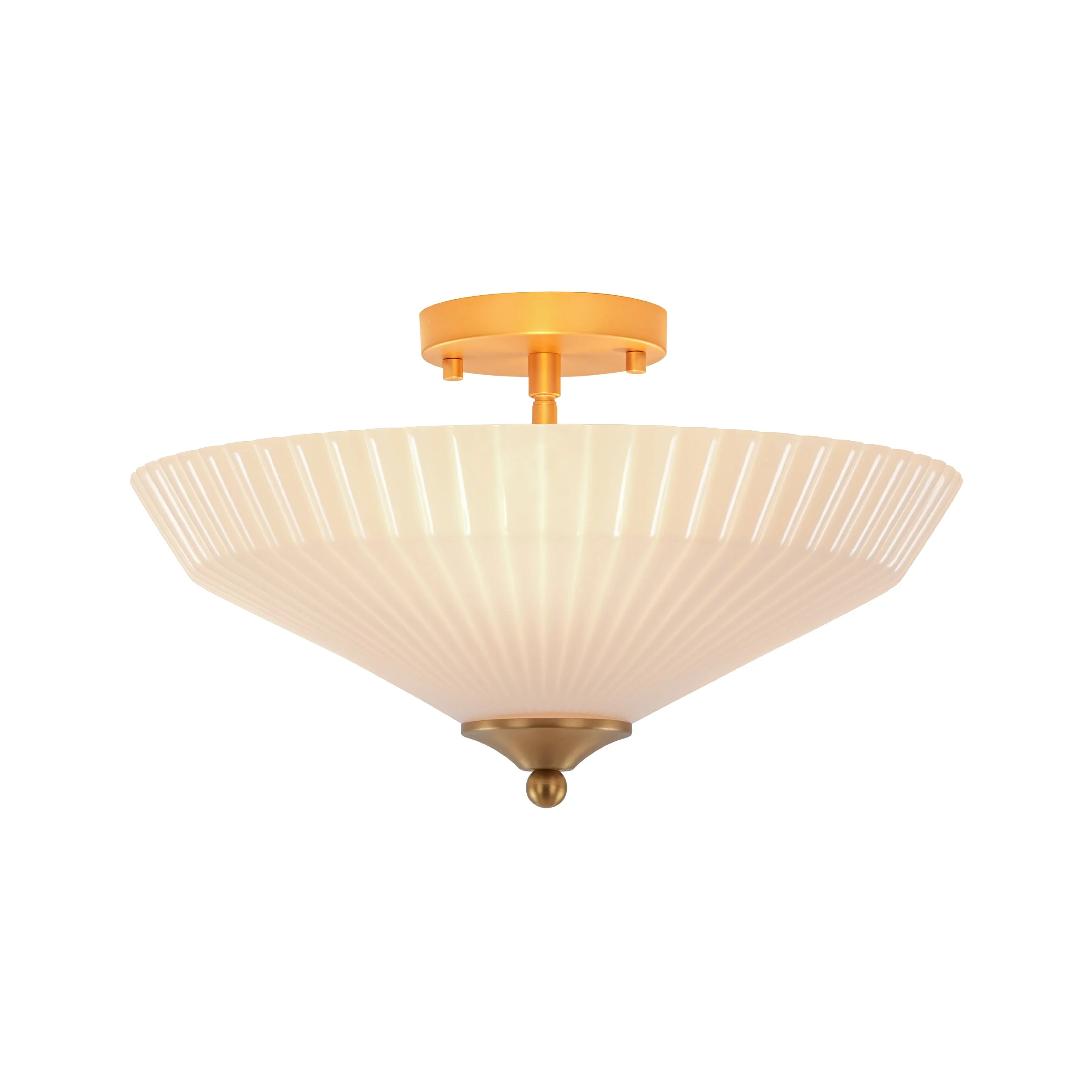 Sculptural Shine Opal Glass Pleated Cone Semi Flush Mount - Image 3