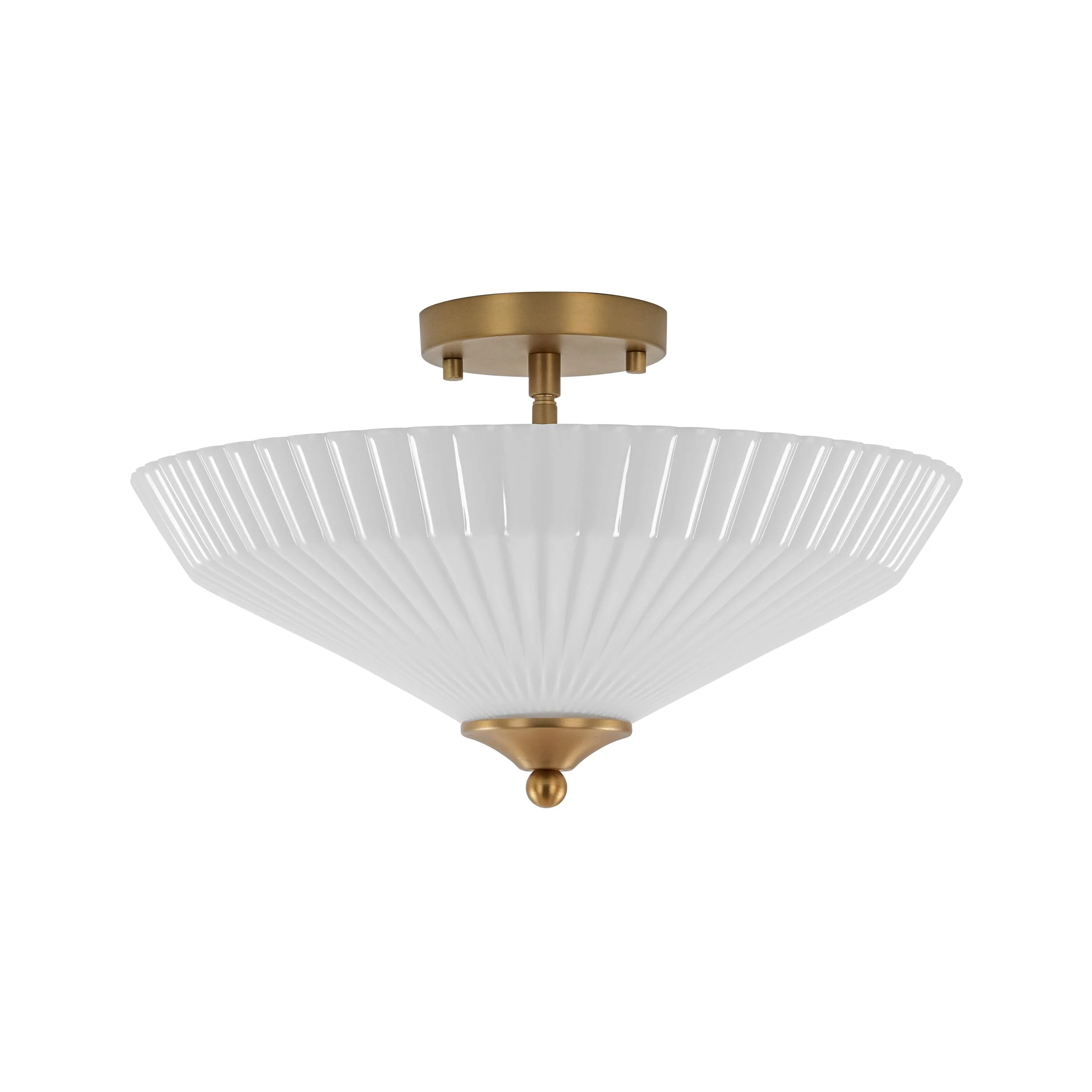 Sculptural Shine Opal Glass Pleated Cone Semi Flush Mount - Image 4