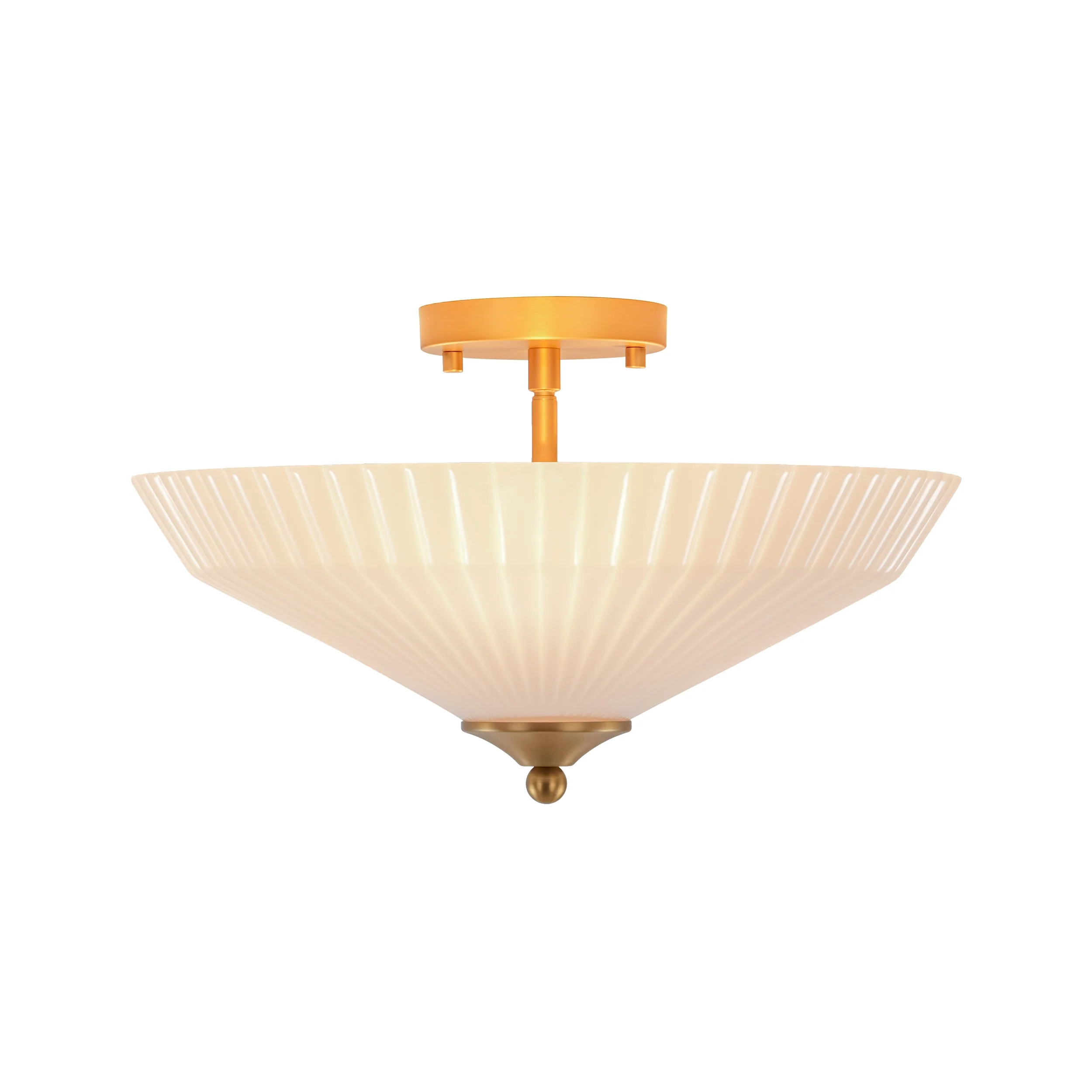 Sculptural Shine Opal Glass Pleated Cone Semi Flush Mount - Image 5