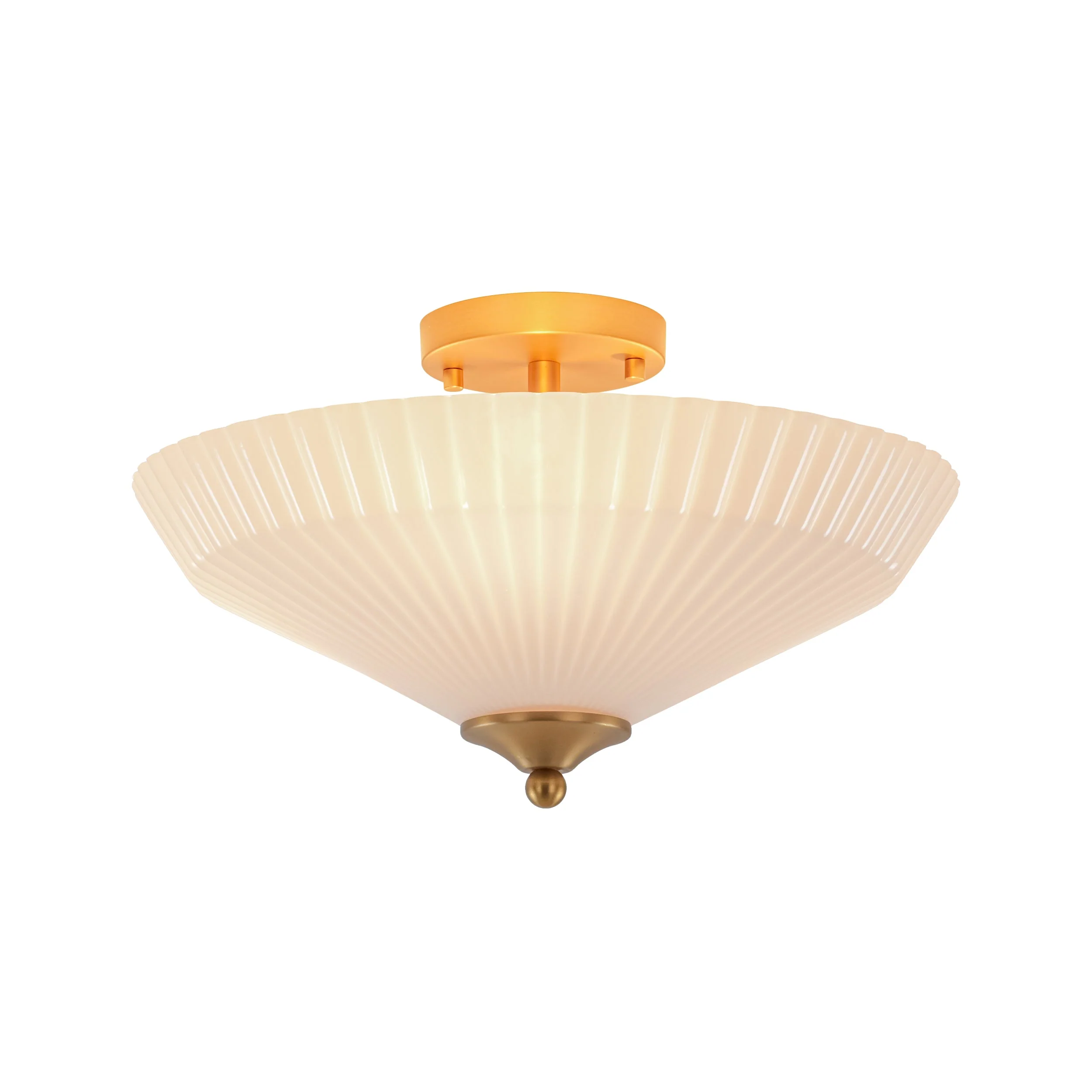 Sculptural Shine Opal Glass Pleated Cone Semi Flush Mount - Image 6