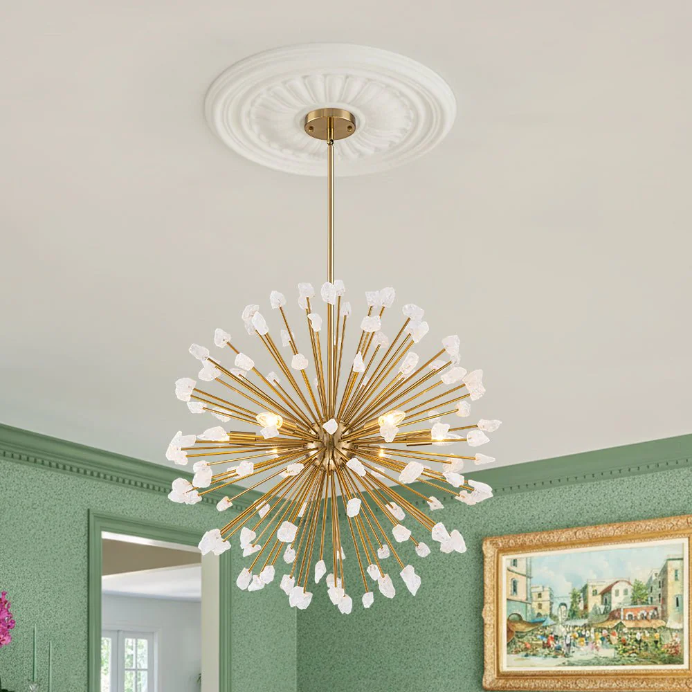 Sculptural Sunburst Bloom Frosted Quartz Dandelion Chandelier