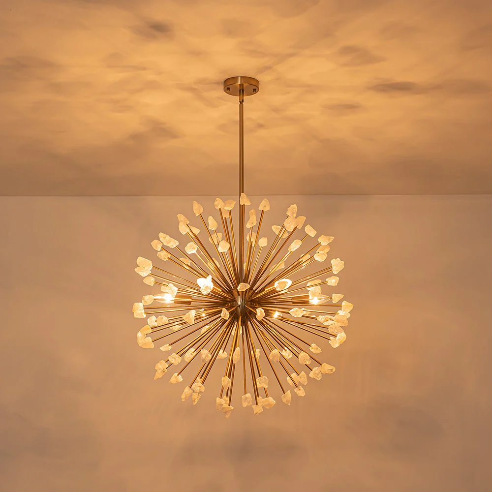 Sculptural Sunburst Bloom Frosted Quartz Dandelion Chandelier - Image 10
