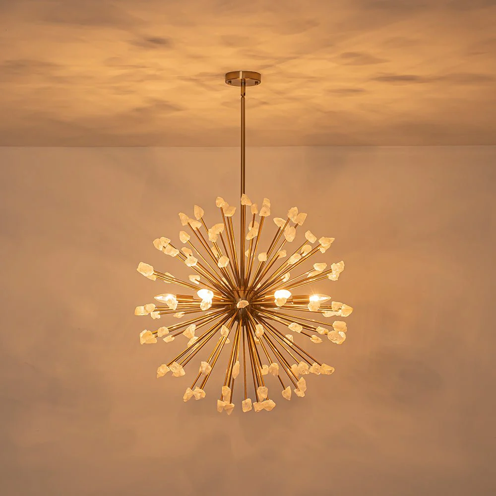 Sculptural Sunburst Bloom Frosted Quartz Dandelion Chandelier - Image 11