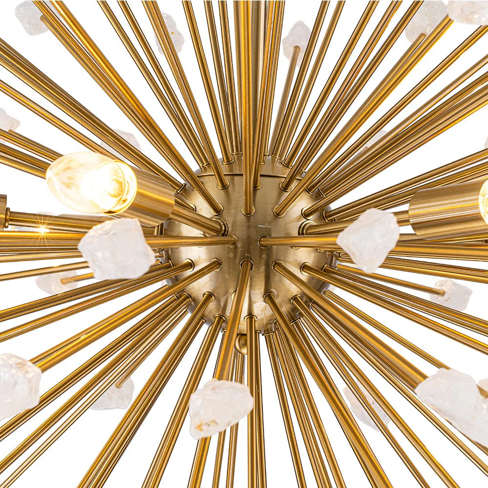 Sculptural Sunburst Bloom Frosted Quartz Dandelion Chandelier - Image 14