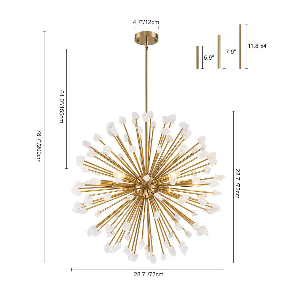 Sculptural Sunburst Bloom Frosted Quartz Dandelion Chandelier - Image 3