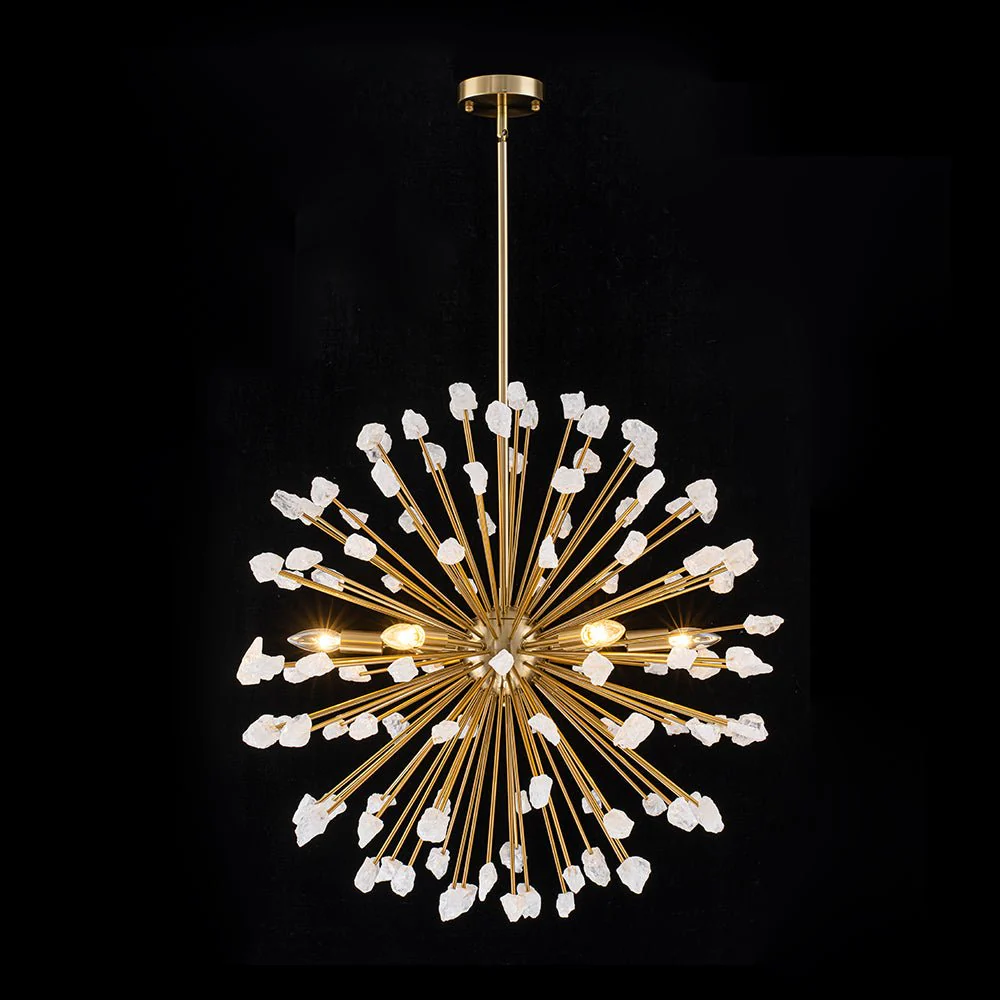 Sculptural Sunburst Bloom Frosted Quartz Dandelion Chandelier - Image 4
