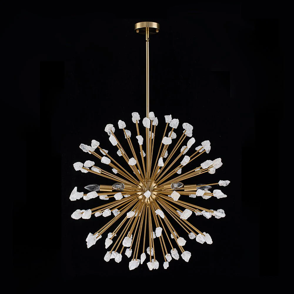 Sculptural Sunburst Bloom Frosted Quartz Dandelion Chandelier - Image 5
