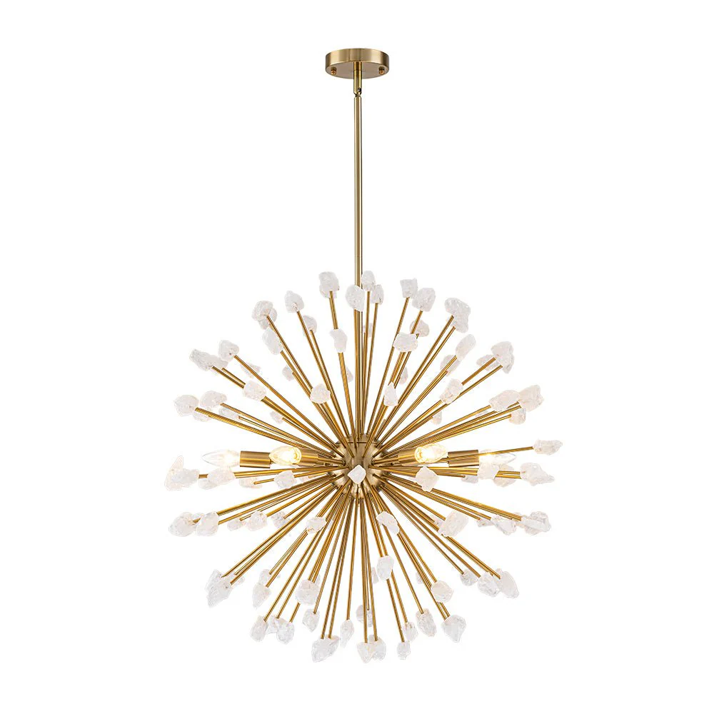 Sculptural Sunburst Bloom Frosted Quartz Dandelion Chandelier - Image 6
