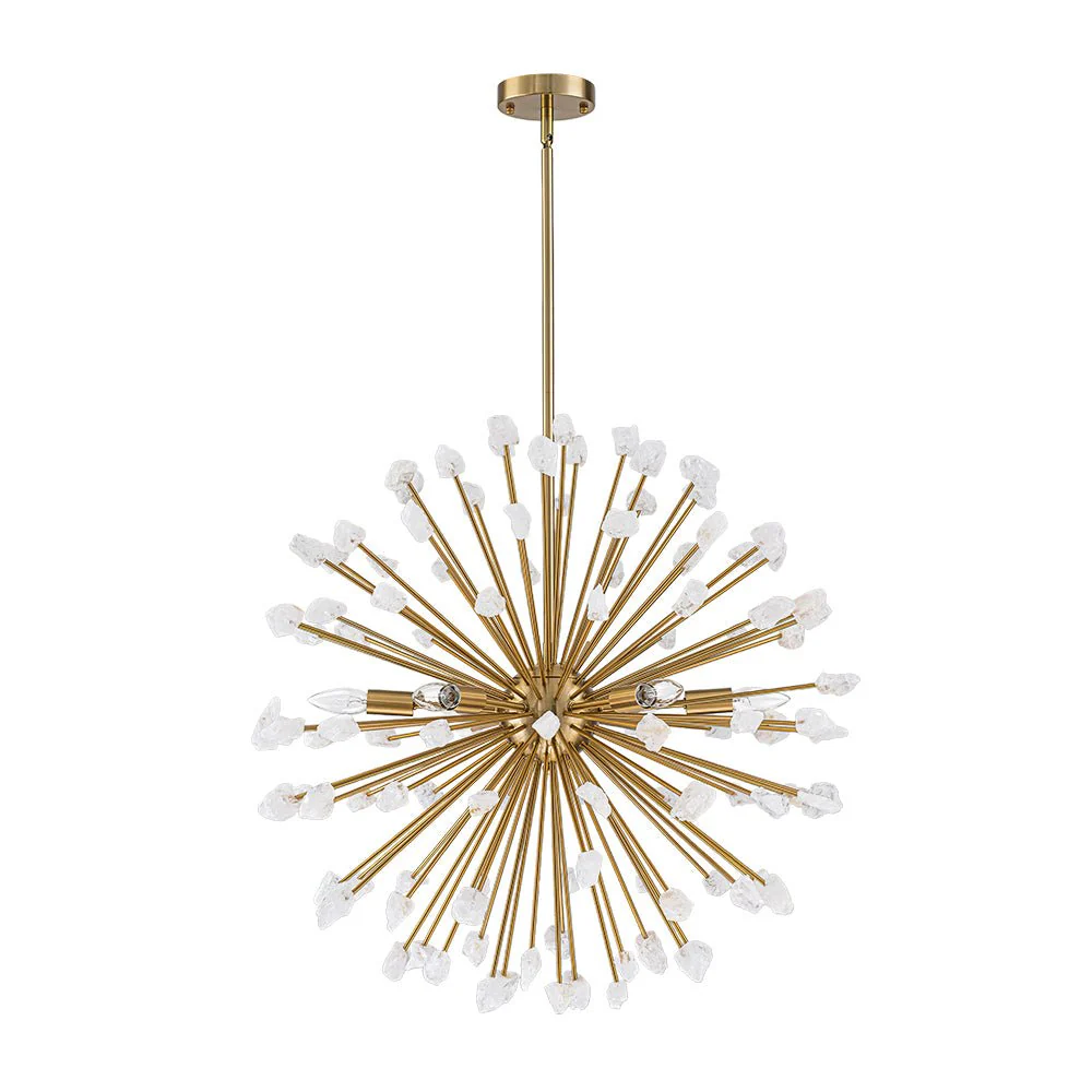 Sculptural Sunburst Bloom Frosted Quartz Dandelion Chandelier - Image 7