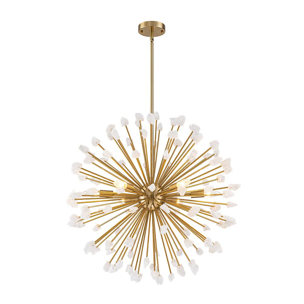 Sculptural Sunburst Bloom Frosted Quartz Dandelion Chandelier - Image 8