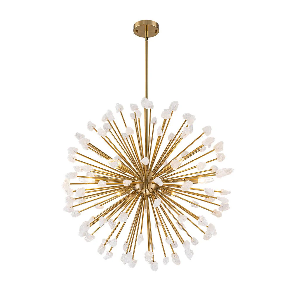 Sculptural Sunburst Bloom Frosted Quartz Dandelion Chandelier - Image 9