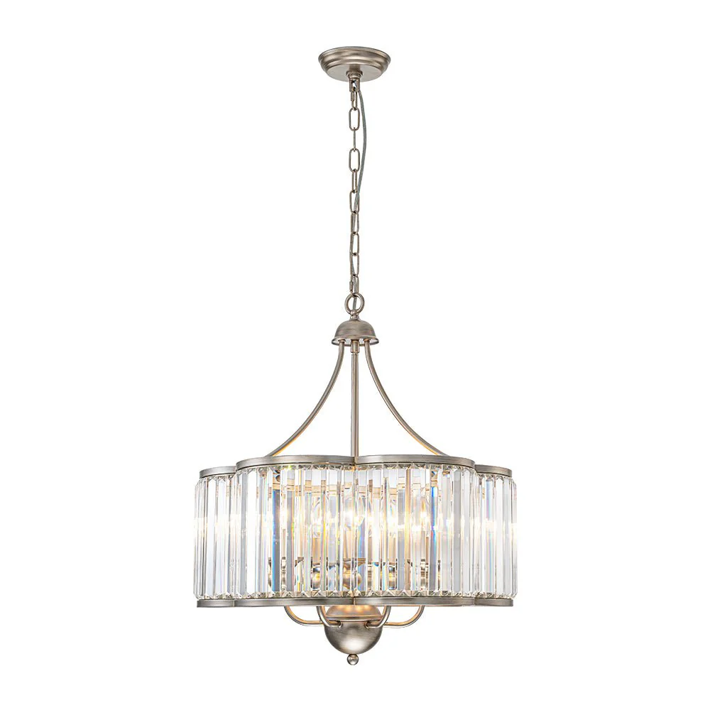 Shabby Chic Antique Silver Crystal Cage Pendant Light - Image 9