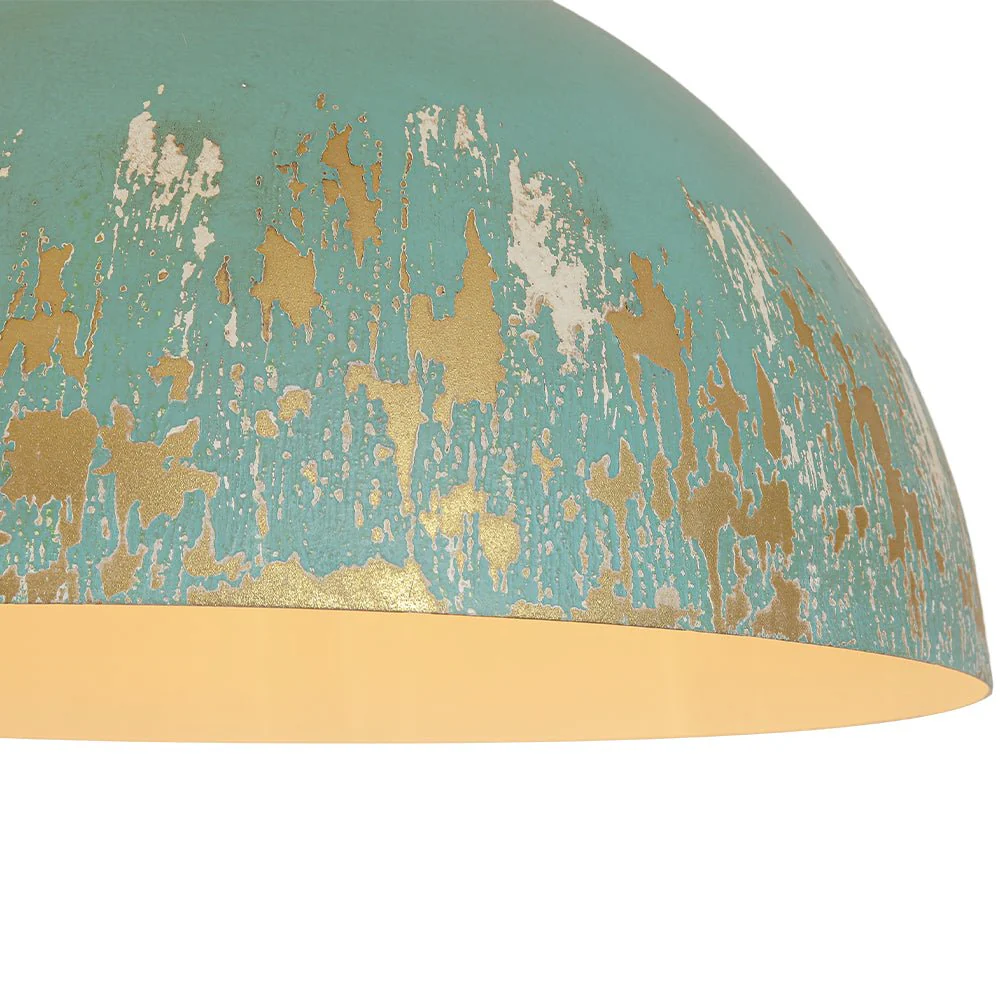 Shabby Chic Distressed Gilded Patina Teal Dome Pendant Light - Image 10