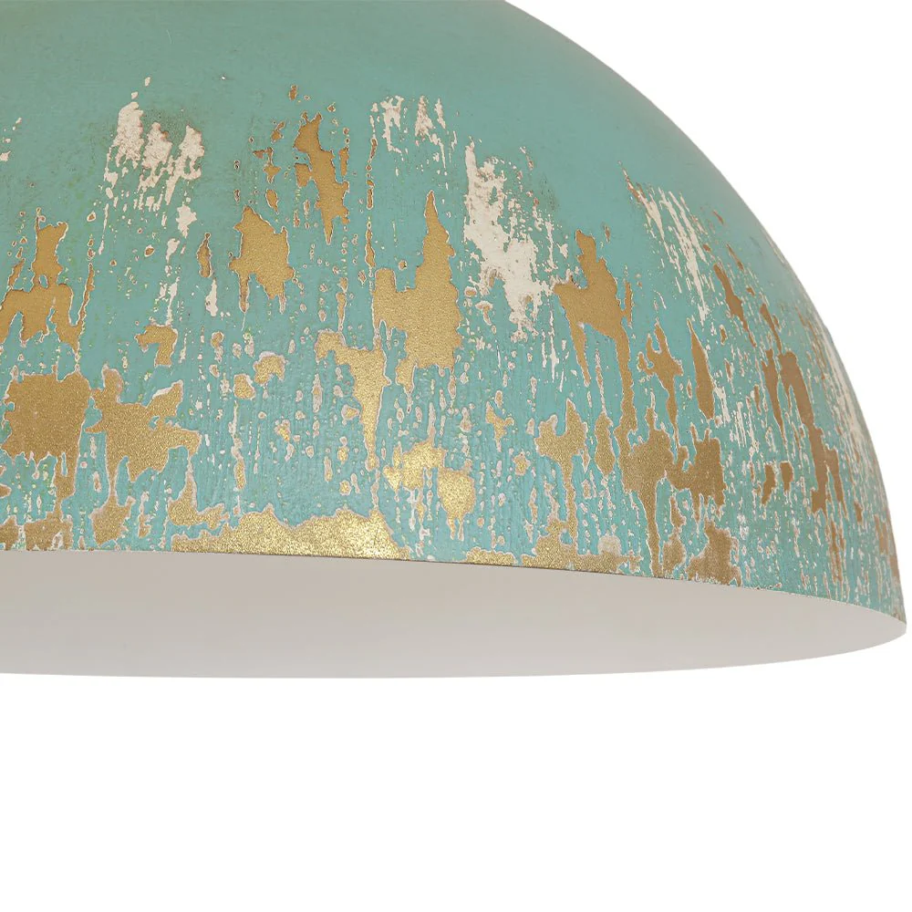 Shabby Chic Distressed Gilded Patina Teal Dome Pendant Light - Image 11