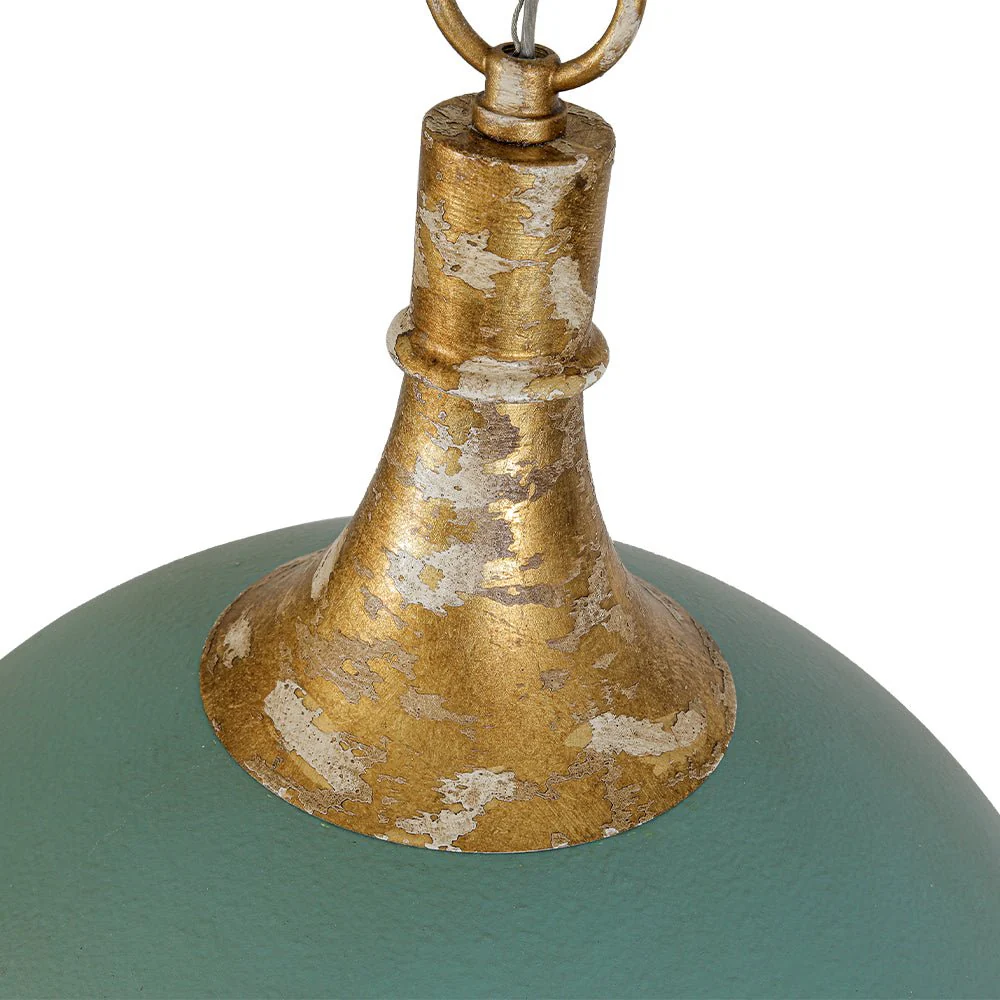 Shabby Chic Distressed Gilded Patina Teal Dome Pendant Light - Image 13