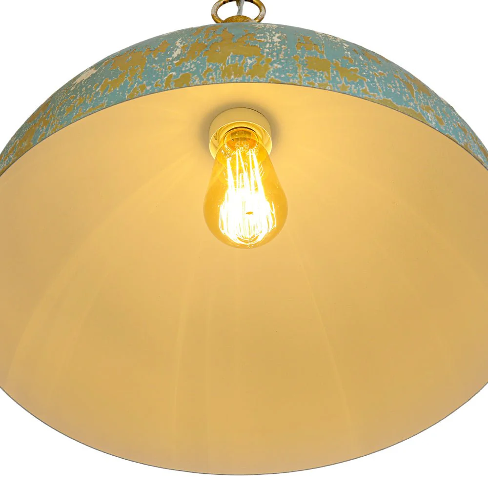 Shabby Chic Distressed Gilded Patina Teal Dome Pendant Light - Image 14