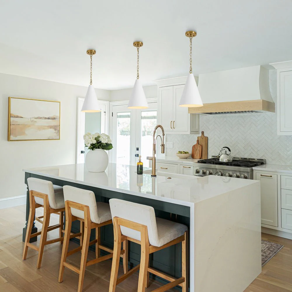 Shaker 1-Light Brass White Iron Conical Kitchen Pendant - Image 2