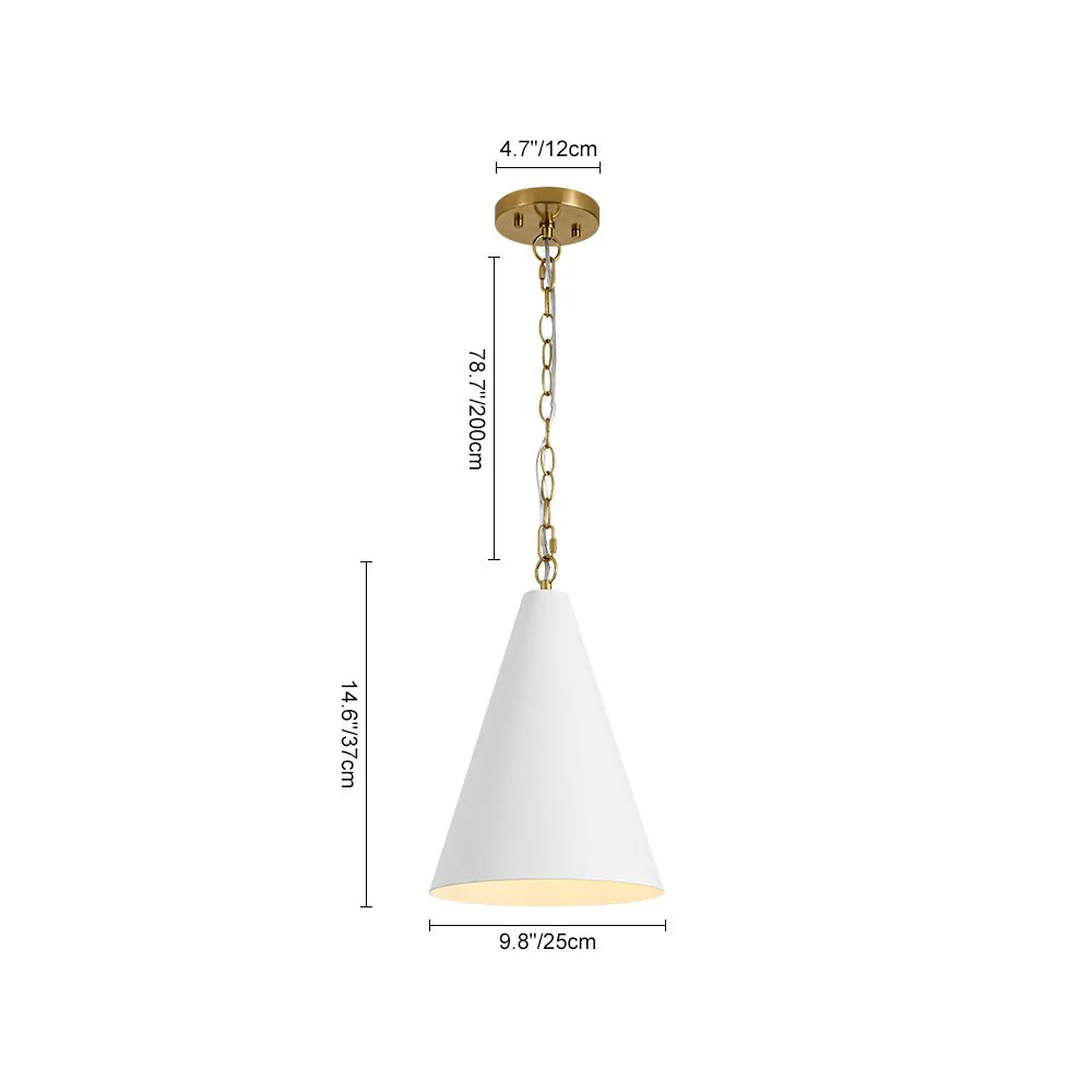 Shaker 1-Light Brass White Iron Conical Kitchen Pendant - Image 3