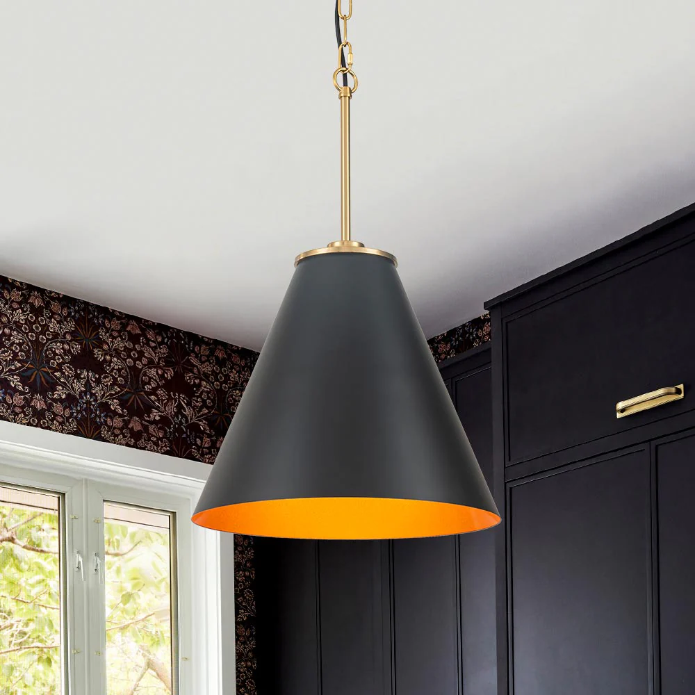 Shaker Brass Black 1-Light Metal Conical Kitchen Pendant - Image 2