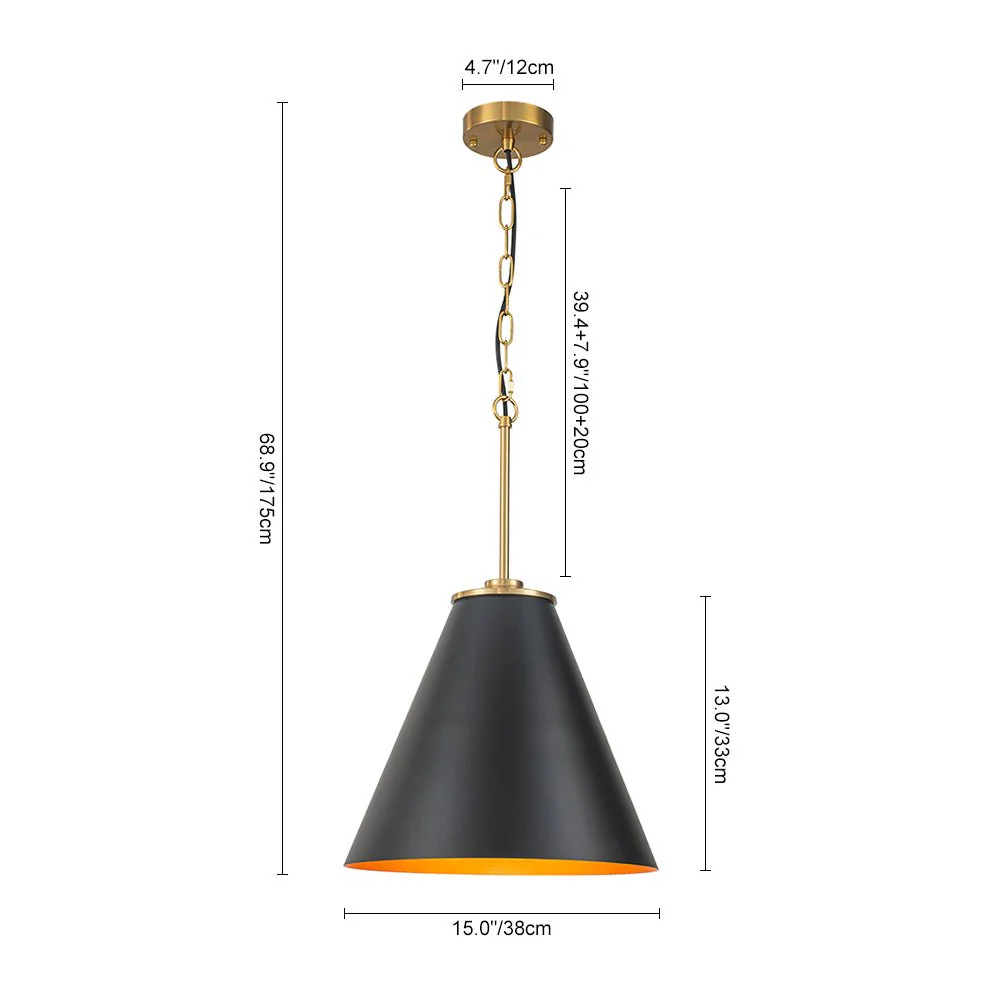 Shaker Brass Black 1-Light Metal Conical Kitchen Pendant - Image 3