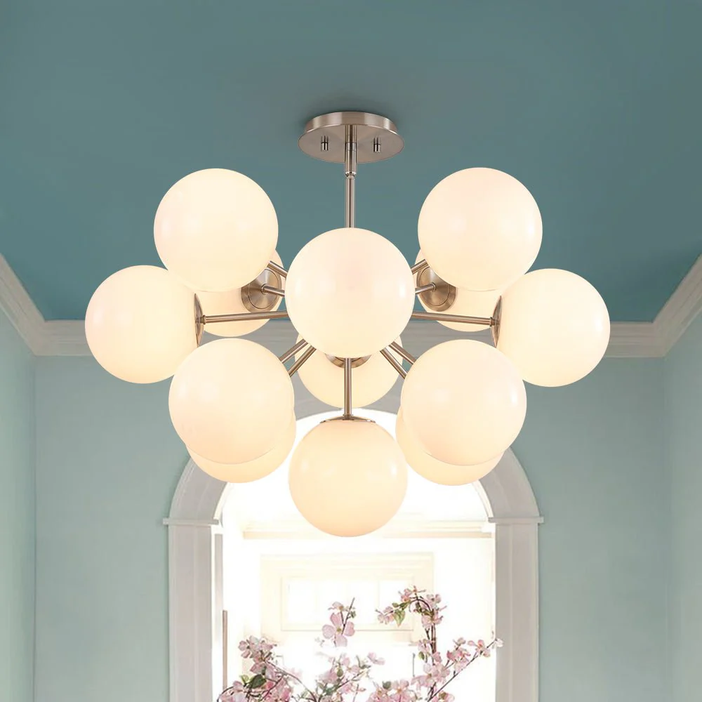 Shine Lustre Opal Glass Bubble Sputnik Semi Flush Chandelier