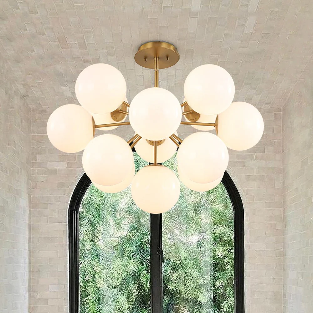 Shine Lustre Opal Glass Bubble Sputnik Semi Flush Chandelier - Image 2