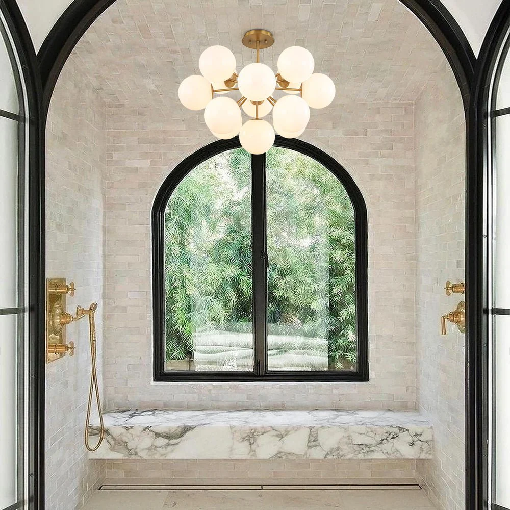 Shine Lustre Opal Glass Bubble Sputnik Semi Flush Chandelier - Image 3
