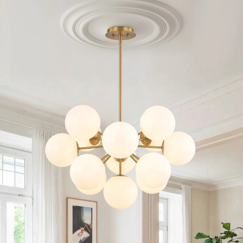 Shine Lustre Opal Glass Bubble Sputnik Semi Flush Chandelier - Image 4