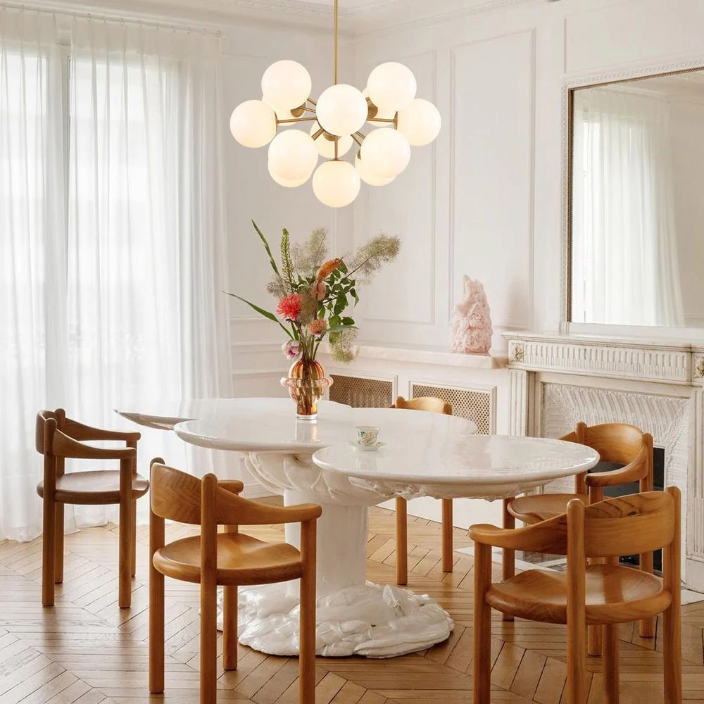 Shine Lustre Opal Glass Bubble Sputnik Semi Flush Chandelier - Image 6