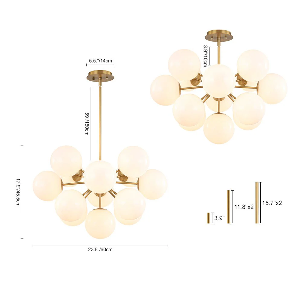 Shine Lustre Opal Glass Bubble Sputnik Semi Flush Chandelier - Image 8