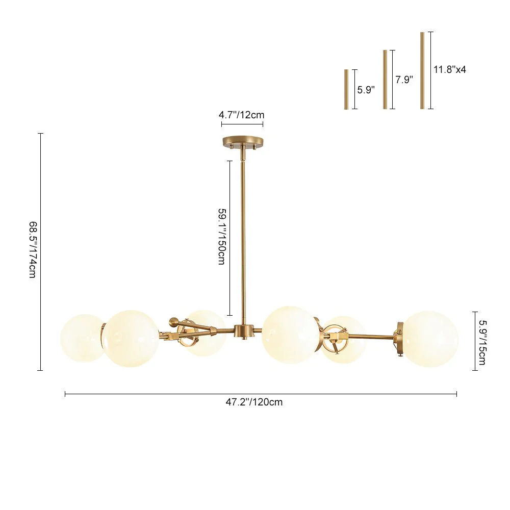 Shine Opal Glass Globe Linear Branch Island Chandelier - Image 15