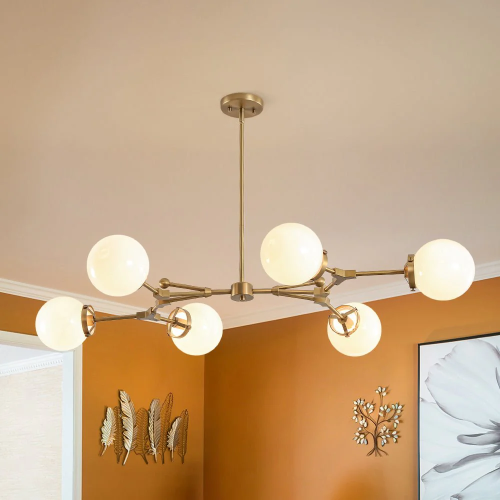 Shine Opal Glass Globe Linear Branch Island Chandelier - Image 2