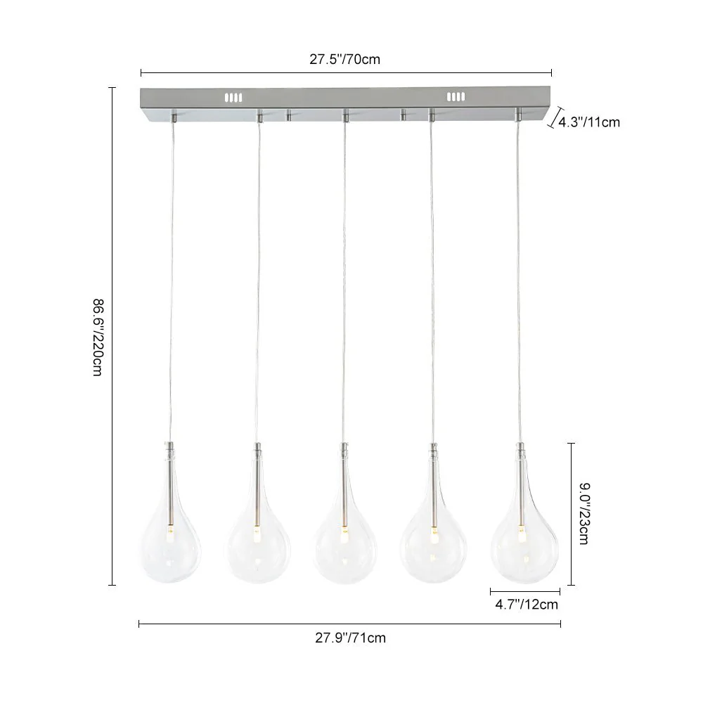Silver 5-Light Clear Glass Teardrop Linear Island Pendant - Image 14