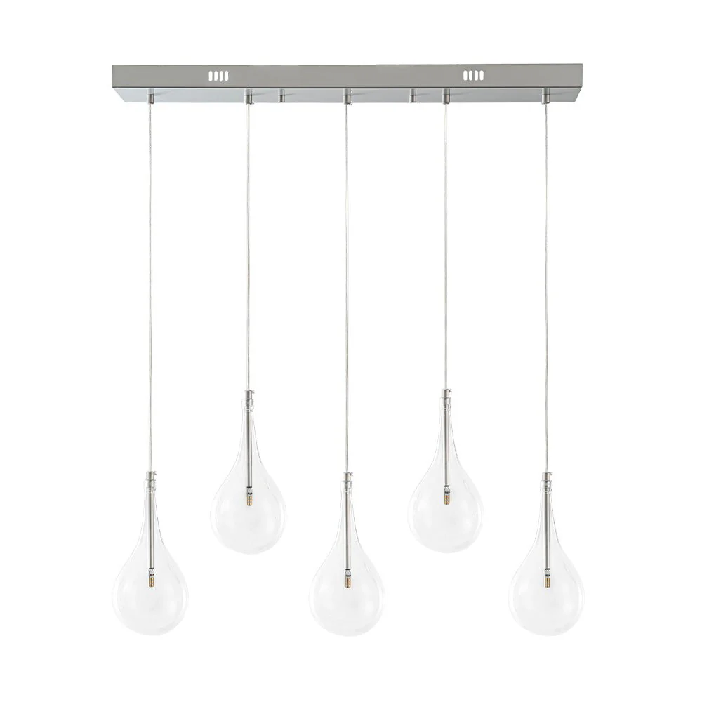 Silver 5-Light Clear Glass Teardrop Linear Island Pendant - Image 2