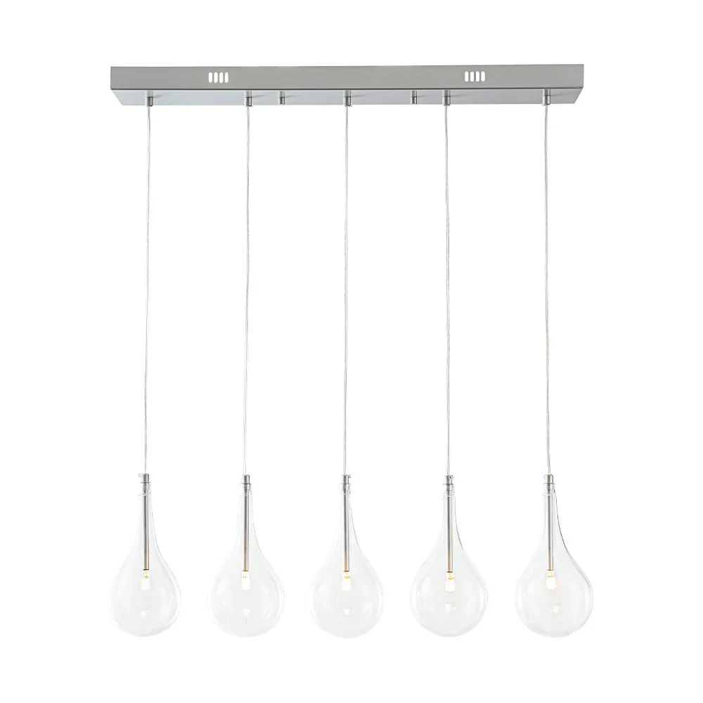 Silver 5-Light Clear Glass Teardrop Linear Island Pendant - Image 3