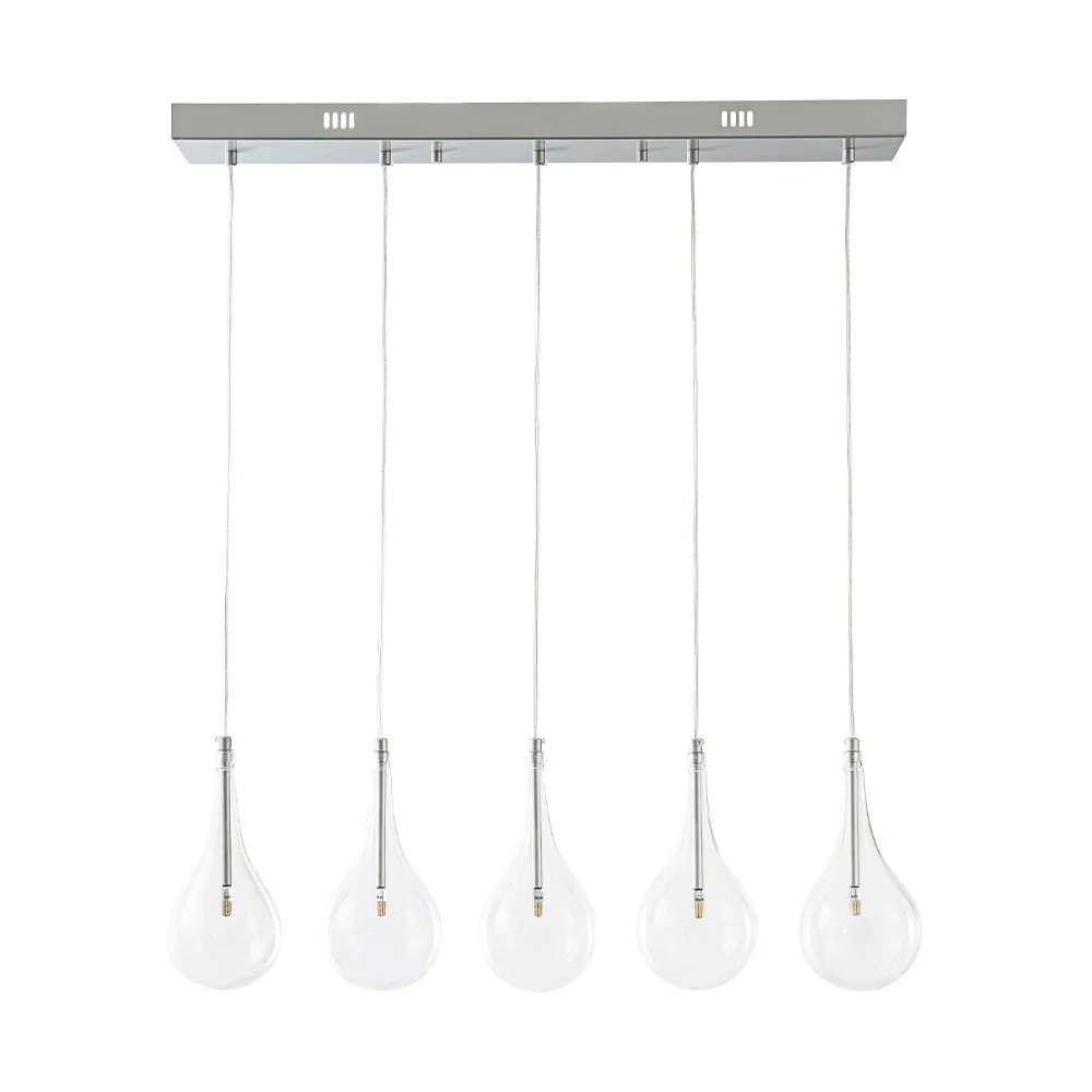 Silver 5-Light Clear Glass Teardrop Linear Island Pendant - Image 4
